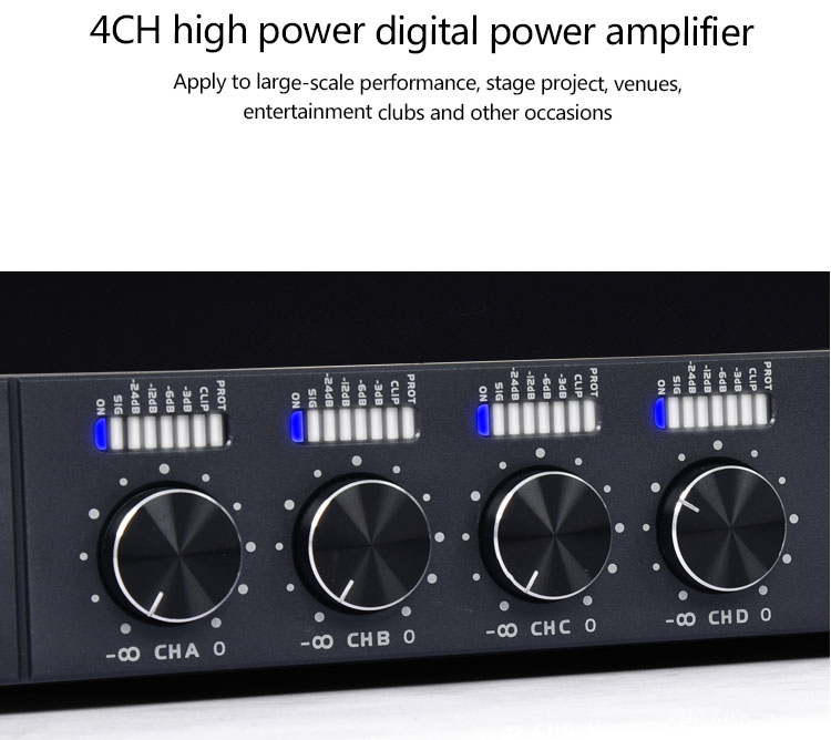 4x2500W  60V-300V widely voltage digital professional power amplifier, power amp